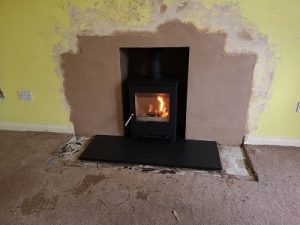 Stove installation and fireplace enlargement in Yeovil.